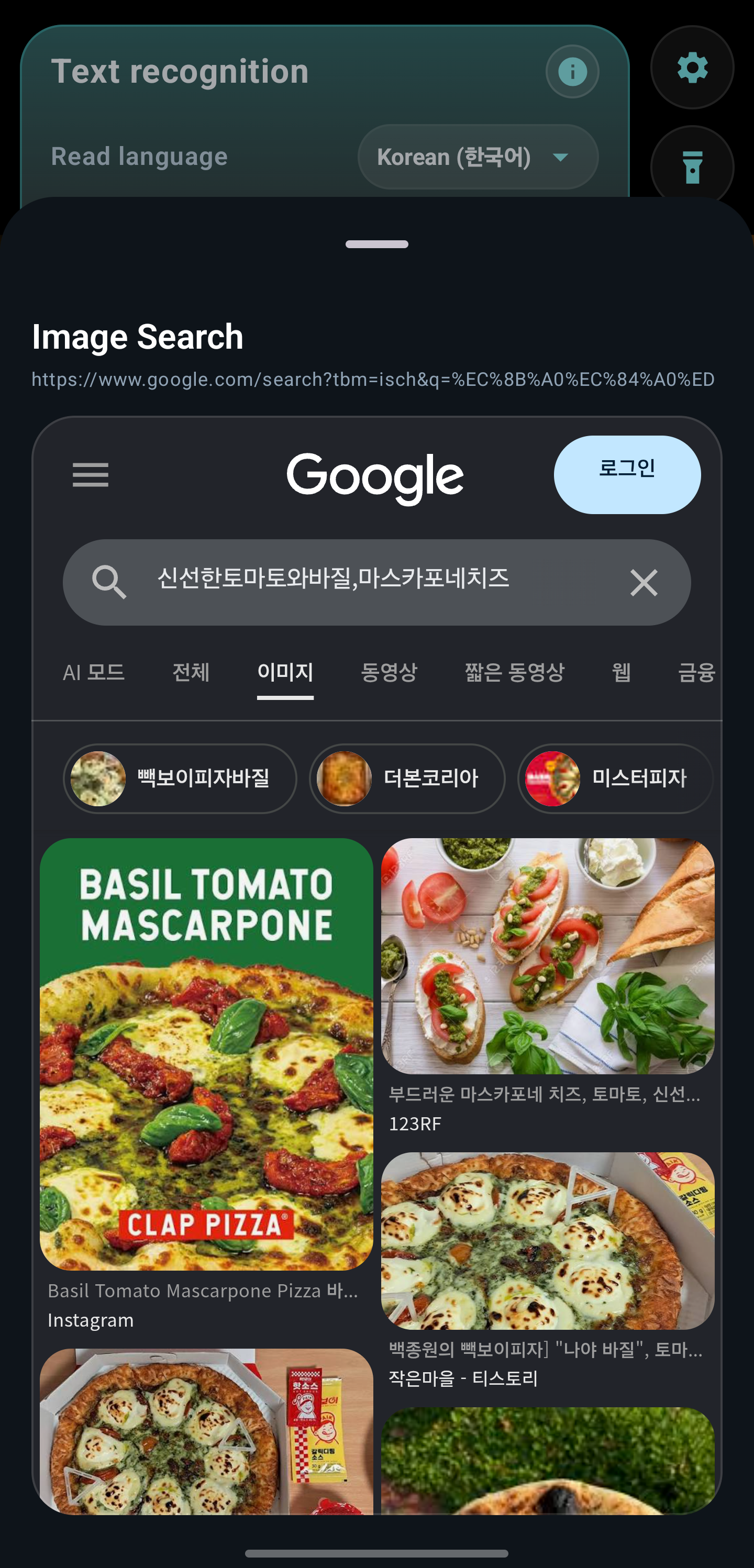 Image search results from recognized menu text